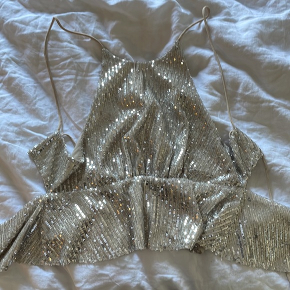 Zara silver sequin halter top size small - Picture 4 of 5